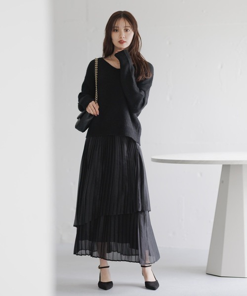 Andemiu（アンデミュウ）の「プリーツティアードスカート632906（スカート・レディース・アイボリー/ブラック/ホワイト/ライトブルー・FREE）」の6枚目の写真