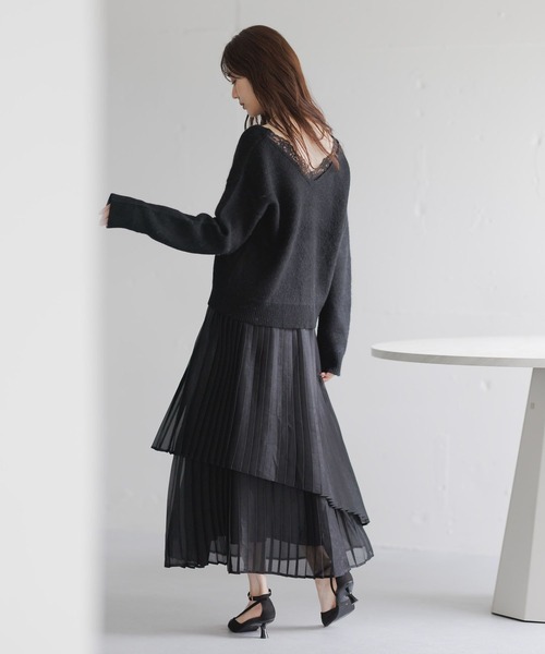 Andemiu（アンデミュウ）の「プリーツティアードスカート632906（スカート・レディース・アイボリー/ブラック/ホワイト/ライトブルー・FREE）」の7枚目の写真