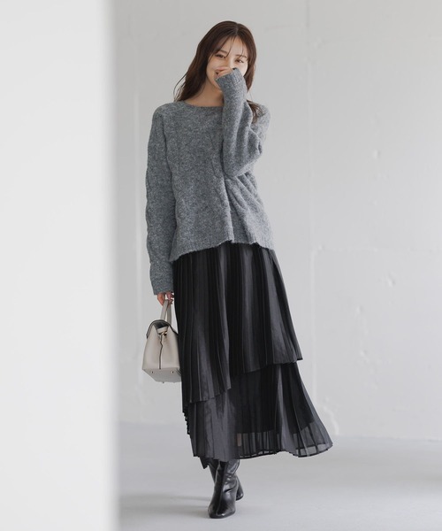 Andemiu（アンデミュウ）の「プリーツティアードスカート632906（スカート・レディース・アイボリー/ブラック/ホワイト/ライトブルー・FREE）」の9枚目の写真