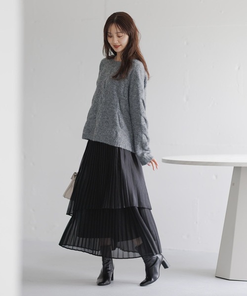 Andemiu（アンデミュウ）の「プリーツティアードスカート632906（スカート・レディース・アイボリー/ブラック/ホワイト/ライトブルー・FREE）」の10枚目の写真