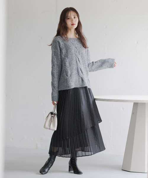 Andemiu（アンデミュウ）の「プリーツティアードスカート632906（スカート・レディース・アイボリー/ブラック/ホワイト/ライトブルー・FREE）」の12枚目の写真