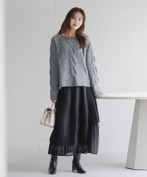 Andemiu（アンデミュウ）の「プリーツティアードスカート632906（スカート・レディース・アイボリー/ブラック/ホワイト/ライトブルー・FREE）」の13枚目の写真