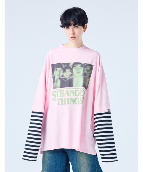 Little sunny bite(リトルサニーバイト)の「★Little sunny bite★stranger things x little sunny bite graphic fake layered long tee(Tシャツ/カットソー・レディース・ピンク/ホワイト/ブラック・MEDIUM/SMALL)」の3枚目の写真