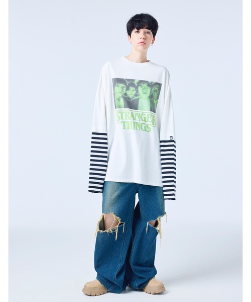 Little sunny bite(リトルサニーバイト)の「★Little sunny bite★stranger things x little sunny bite graphic fake layered long tee(Tシャツ/カットソー・レディース・ピンク/ホワイト/ブラック・MEDIUM/SMALL)」の14枚目の写真