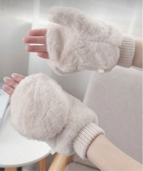 セール】【 ammy. / エイミードット 】 もこもこファー 指カバー付き