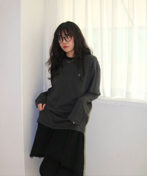 SLOW RECORD HOUSE(スローレコードハウス)の「ストライプロングスリーブ_ブラック(Tシャツ/カットソー・レディース・その他・MEDIUM/LARGE)」の3枚目の写真