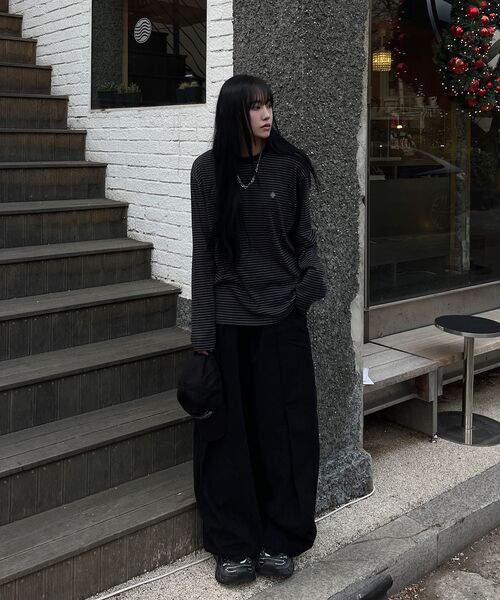 SLOW RECORD HOUSE(スローレコードハウス)の「ストライプロングスリーブ_ブラック(Tシャツ/カットソー・レディース・その他・MEDIUM/LARGE)」の2枚目の写真