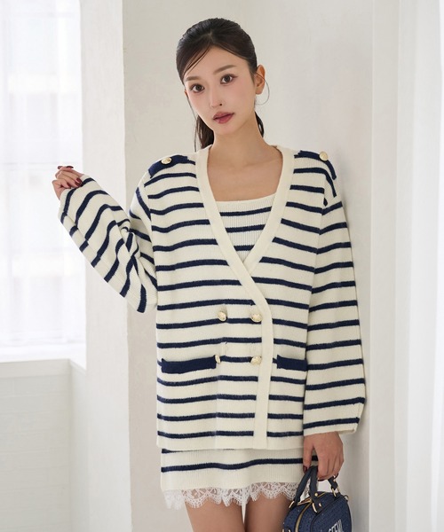 Seemi. byNICECLAUP（ シーミーバイナイスクラップ）の「【Seemi.】2枚セットニットワンピース（ワンピース・レディース・ホワイト×ピンク/ネイビー×ホワイト/ホワイト×ブラック・FREE）」の2枚目の写真