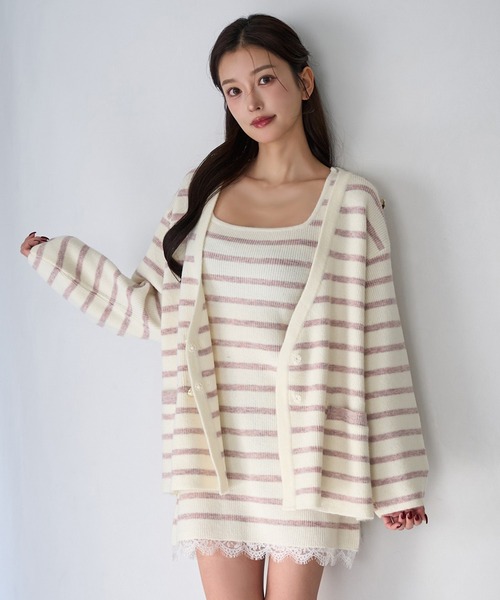 Seemi. byNICECLAUP（ シーミーバイナイスクラップ）の「【Seemi.】2枚セットニットワンピース（ワンピース・レディース・ホワイト×ピンク/ネイビー×ホワイト/ホワイト×ブラック・FREE）」の3枚目の写真