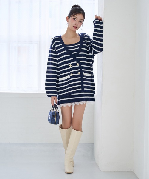 Seemi. byNICECLAUP（ シーミーバイナイスクラップ）の「【Seemi.】2枚セットニットワンピース（ワンピース・レディース・ホワイト×ピンク/ネイビー×ホワイト/ホワイト×ブラック・FREE）」の11枚目の写真