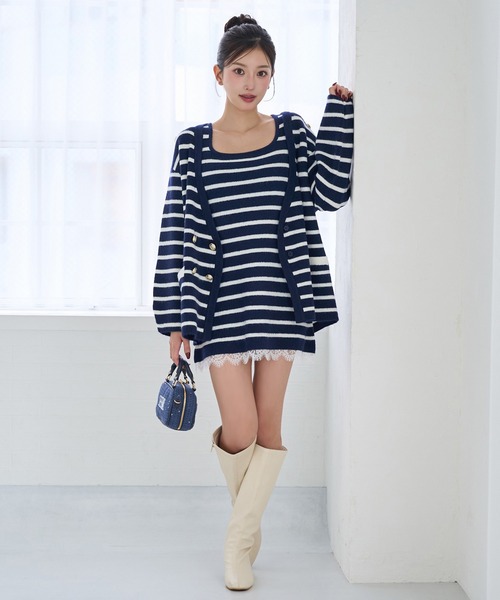 Seemi. byNICECLAUP（ シーミーバイナイスクラップ）の「【Seemi.】2枚セットニットワンピース（ワンピース・レディース・ホワイト×ピンク/ネイビー×ホワイト/ホワイト×ブラック・FREE）」の13枚目の写真