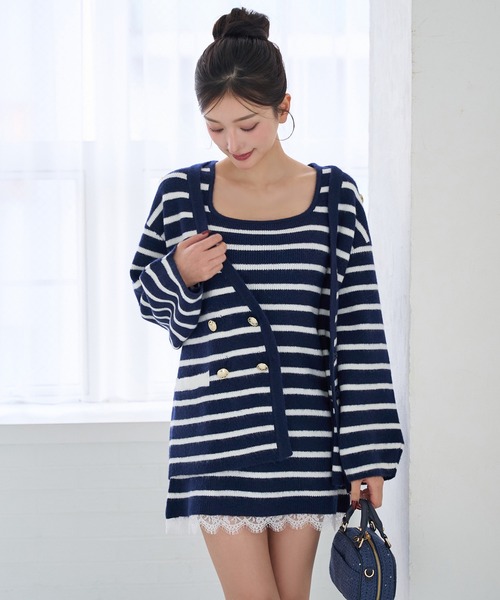 Seemi. byNICECLAUP（ シーミーバイナイスクラップ）の「【Seemi.】2枚セットニットワンピース（ワンピース・レディース・ホワイト×ピンク/ネイビー×ホワイト/ホワイト×ブラック・FREE）」の14枚目の写真