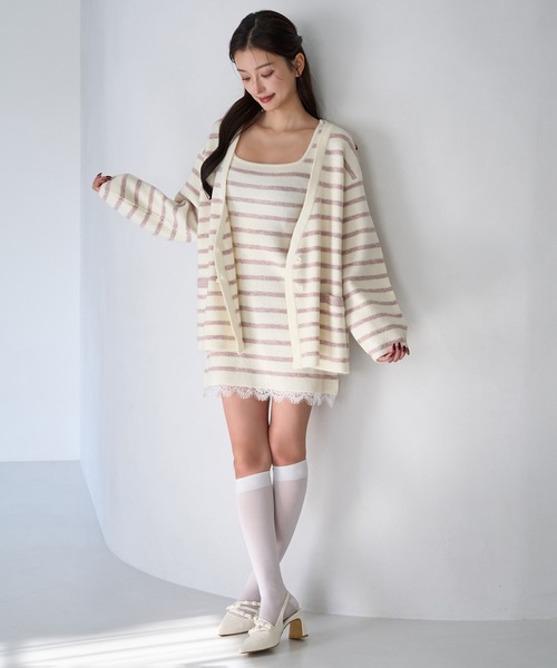 Seemi. byNICECLAUP（ シーミーバイナイスクラップ）の「【Seemi.】2枚セットニットワンピース（ワンピース・レディース・ホワイト×ピンク/ネイビー×ホワイト/ホワイト×ブラック・FREE）」の18枚目の写真