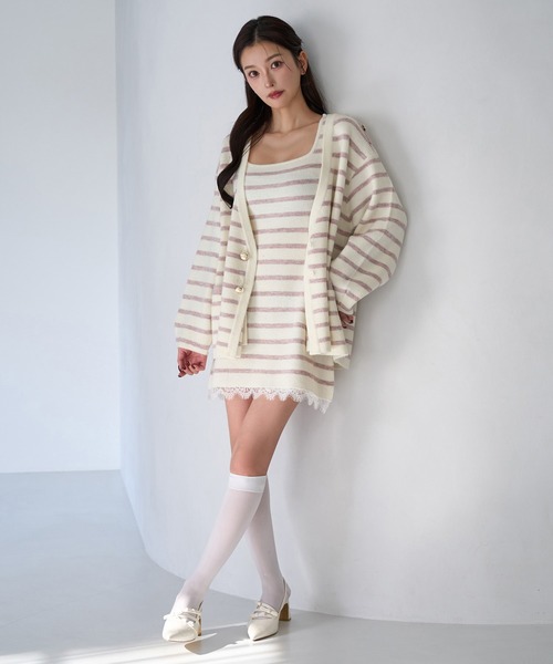 Seemi. byNICECLAUP（ シーミーバイナイスクラップ）の「【Seemi.】2枚セットニットワンピース（ワンピース・レディース・ホワイト×ピンク/ネイビー×ホワイト/ホワイト×ブラック・FREE）」の19枚目の写真