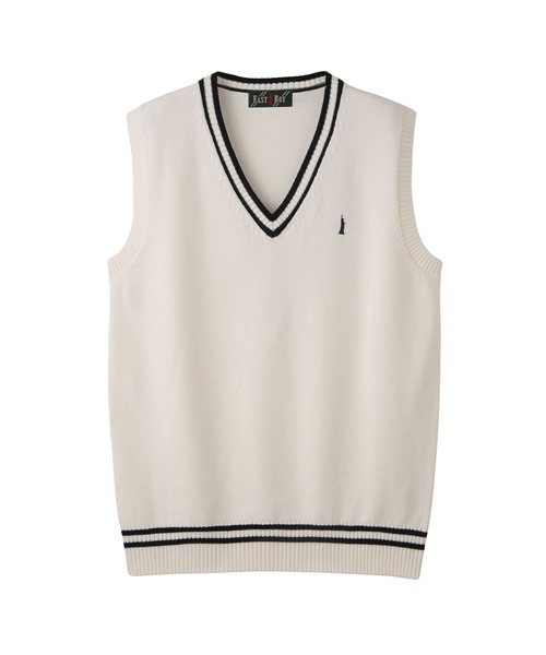 EASTBOY（イーストボーイ）の「メンズ ベスト ライン入り 綿 7G 男子 制服 学生服 中学 高校 スクール 中学生 高校生（ベスト・キッズ・ライトグレー/ネイビー/オフホワイト・M/L）」の2枚目の写真