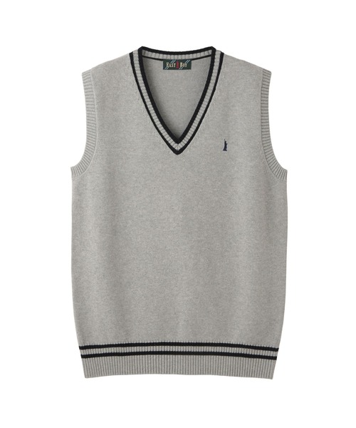 EASTBOY（イーストボーイ）の「メンズ ベスト ライン入り 綿 7G 男子 制服 学生服 中学 高校 スクール 中学生 高校生（ベスト・キッズ・ライトグレー/ネイビー/オフホワイト・M/L）」の3枚目の写真