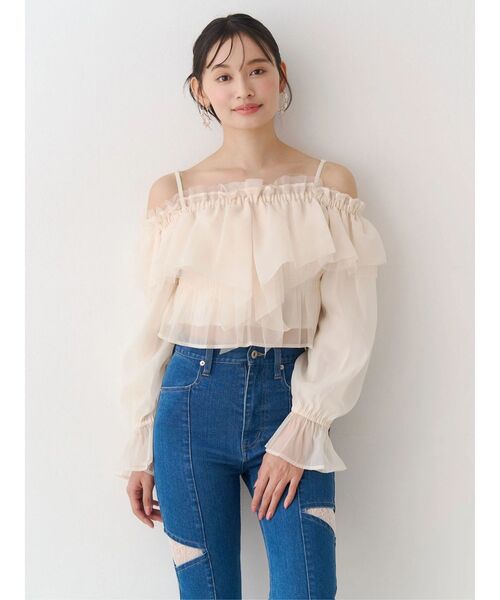 MERCURYDUO（マーキュリーデュオ）の「オフショルラッフルブラウス（シャツ/ブラウス・レディース・アイボリー/ピンク/ミント・FREE）」の18枚目の写真