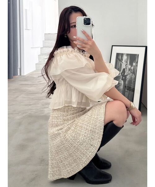 MERCURYDUO（マーキュリーデュオ）の「オフショルラッフルブラウス（シャツ/ブラウス・レディース・アイボリー/ピンク/ミント・FREE）」の20枚目の写真