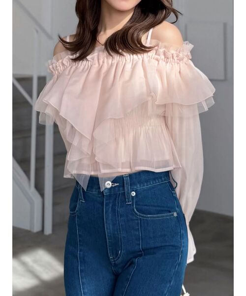 MERCURYDUO（マーキュリーデュオ）の「オフショルラッフルブラウス（シャツ/ブラウス・レディース・アイボリー/ピンク/ミント・FREE）」の19枚目の写真