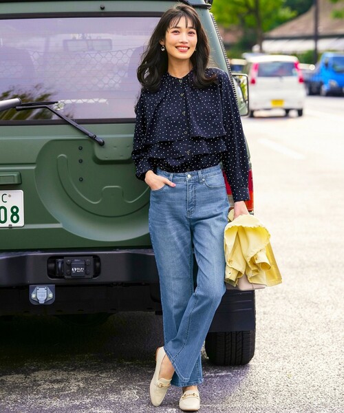 ANY SIS（エニィスィス）の「センタープレスセミフレア デニム（デニムパンツ・レディース・ネイビー系/ダルブルー系・X-SMALL）」の5枚目の写真