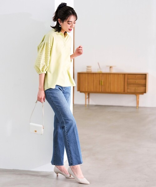 ANY SIS（エニィスィス）の「センタープレスセミフレア デニム（デニムパンツ・レディース・ネイビー系/ダルブルー系・X-SMALL）」の12枚目の写真