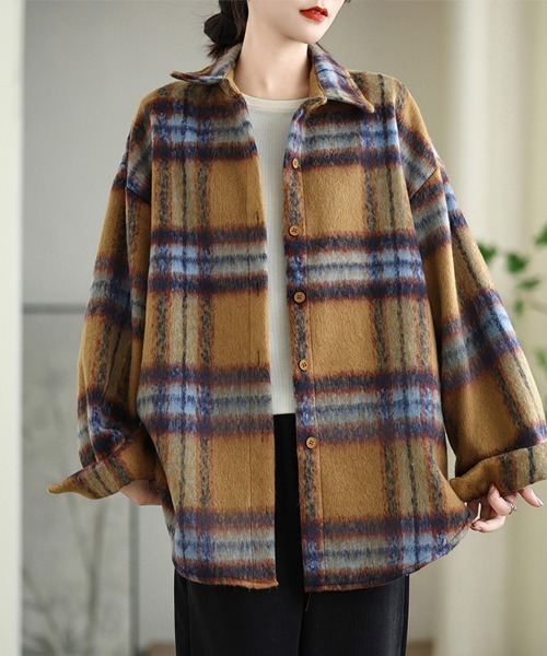 ONEP STAR(ワンピスター)の「チェック柄シャツジャケット(その他アウター・レディース・パープル/ブラウン/オフホワイト・FREE)」の3枚目の写真