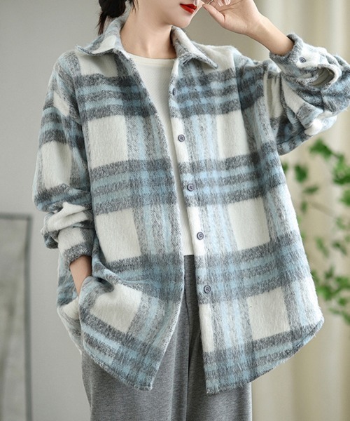 ONEP STAR(ワンピスター)の「チェック柄シャツジャケット(その他アウター・レディース・パープル/ブラウン/オフホワイト・FREE)」の2枚目の写真