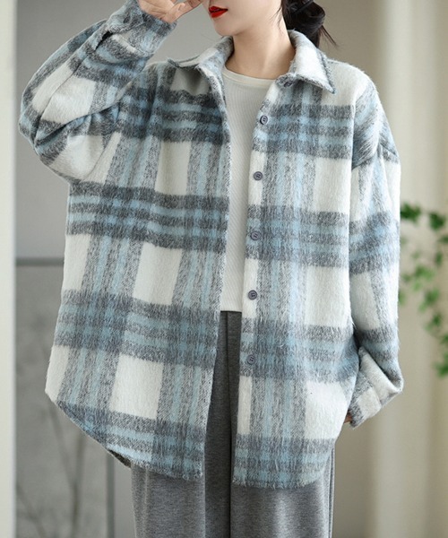 ONEP STAR(ワンピスター)の「チェック柄シャツジャケット(その他アウター・レディース・パープル/ブラウン/オフホワイト・FREE)」の4枚目の写真