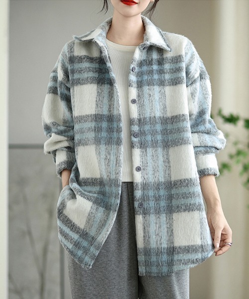 ONEP STAR(ワンピスター)の「チェック柄シャツジャケット(その他アウター・レディース・パープル/ブラウン/オフホワイト・FREE)」の6枚目の写真