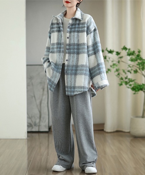 ONEP STAR(ワンピスター)の「チェック柄シャツジャケット(その他アウター・レディース・パープル/ブラウン/オフホワイト・FREE)」の8枚目の写真