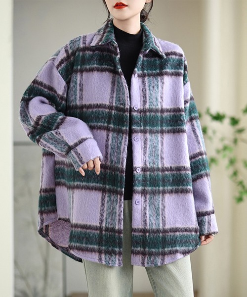 ONEP STAR(ワンピスター)の「チェック柄シャツジャケット(その他アウター・レディース・パープル/ブラウン/オフホワイト・FREE)」の9枚目の写真