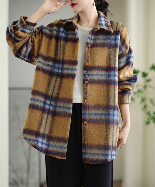 ONEP STAR(ワンピスター)の「チェック柄シャツジャケット(その他アウター・レディース・パープル/ブラウン/オフホワイト・FREE)」の14枚目の写真