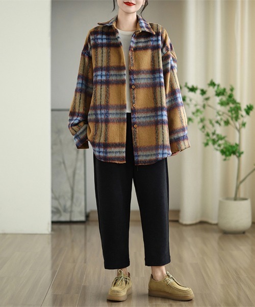 ONEP STAR(ワンピスター)の「チェック柄シャツジャケット(その他アウター・レディース・パープル/ブラウン/オフホワイト・FREE)」の15枚目の写真