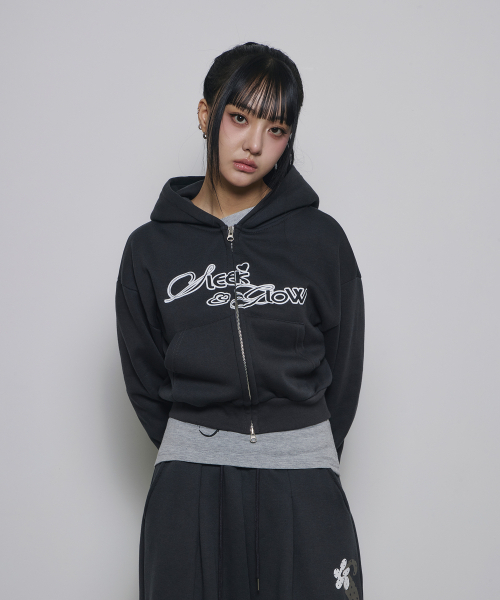 SLEEKGLOW（スリック グロウ）の「ツーウェイバルーンクロップフードジップアップ[チャコール]（パーカー・レディース・その他・FREE）」の3枚目の写真