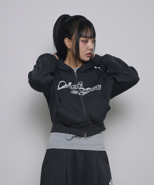 SLEEKGLOW（スリック グロウ）の「ツーウェイバルーンクロップフードジップアップ[チャコール]（パーカー・レディース・その他・FREE）」の4枚目の写真