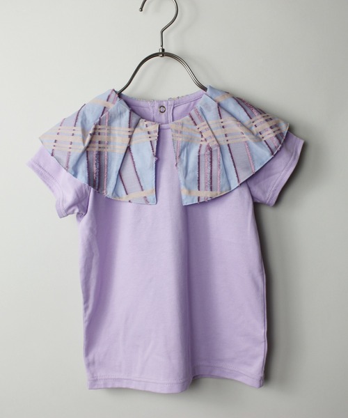 maarook(マルーク)の「シアーフリンジチェック衿天竺Tシャツ(Tシャツ/カットソー・キッズ・ブラック/パープル・130cm/120cm/110cm/100cm/90cm)」の2枚目の写真