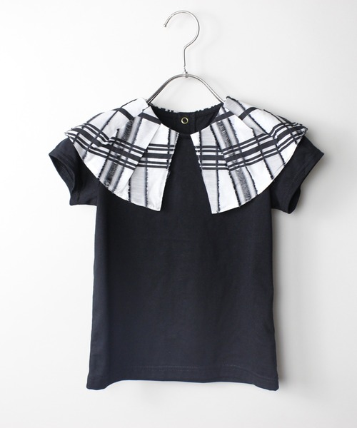 maarook(マルーク)の「シアーフリンジチェック衿天竺Tシャツ(Tシャツ/カットソー・キッズ・ブラック/パープル・130cm/120cm/110cm/100cm/90cm)」の1枚目の写真