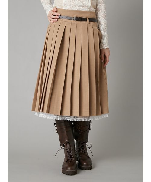 LILY BROWN(リリーブラウン)の「ベルト付きレースプリーツスカート(スカート・レディース・ベージュ/ネイビー/チェック・0/1)」の2枚目の写真
