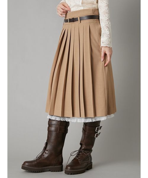 LILY BROWN(リリーブラウン)の「ベルト付きレースプリーツスカート(スカート・レディース・ベージュ/ネイビー/チェック・0/1)」の8枚目の写真