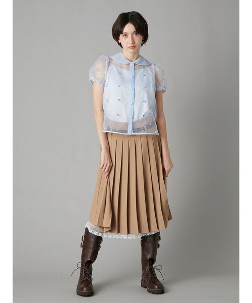 LILY BROWN(リリーブラウン)の「ベルト付きレースプリーツスカート(スカート・レディース・ベージュ/ネイビー/チェック・0/1)」の11枚目の写真