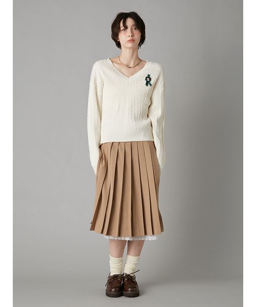 LILY BROWN(リリーブラウン)の「ベルト付きレースプリーツスカート(スカート・レディース・ベージュ/ネイビー/チェック・0/1)」の14枚目の写真