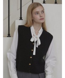 NONLOCAL（ノンローカル）の「Tweed Goldish Knit Vest - Black（ベスト）」