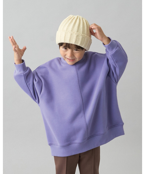 b・ROOM（ビールーム）の「【デイリースタンダードウェアシリーズ】【吸水速乾】ぷくっとオーバーサイズの配色ステッチスウェット（スウェット・キッズ・オフホワイト/トップグレー/パープル/ダークブラウン/ブラック/ブルーグレー/ライトピンク・150cm/130cm/100cm/140cm/120cm/110cm）」の6枚目の写真