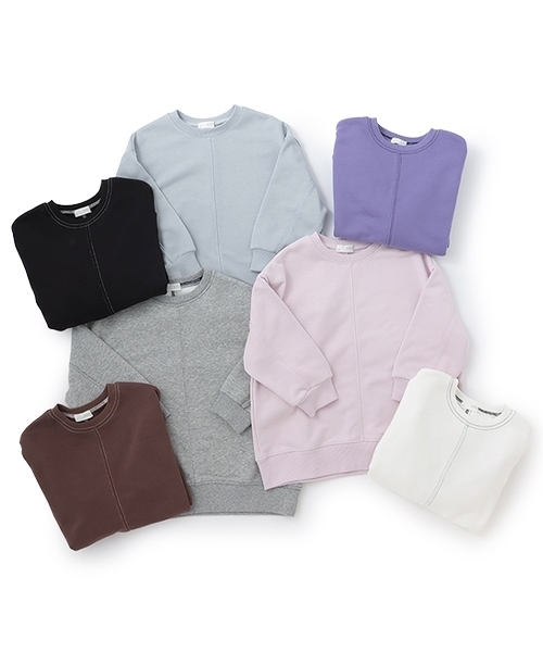 b・ROOM（ビールーム）の「【デイリースタンダードウェアシリーズ】【吸水速乾】ぷくっとオーバーサイズの配色ステッチスウェット（スウェット・キッズ・オフホワイト/トップグレー/パープル/ダークブラウン/ブラック/ブルーグレー/ライトピンク・150cm/130cm/100cm/140cm/120cm/110cm）」の22枚目の写真