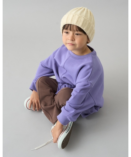 b・ROOM（ビールーム）の「【デイリースタンダードウェアシリーズ】【吸水速乾】ぷくっとオーバーサイズの配色ステッチスウェット（スウェット・キッズ・オフホワイト/トップグレー/パープル/ダークブラウン/ブラック/ブルーグレー/ライトピンク・150cm/130cm/100cm/140cm/120cm/110cm）」の8枚目の写真