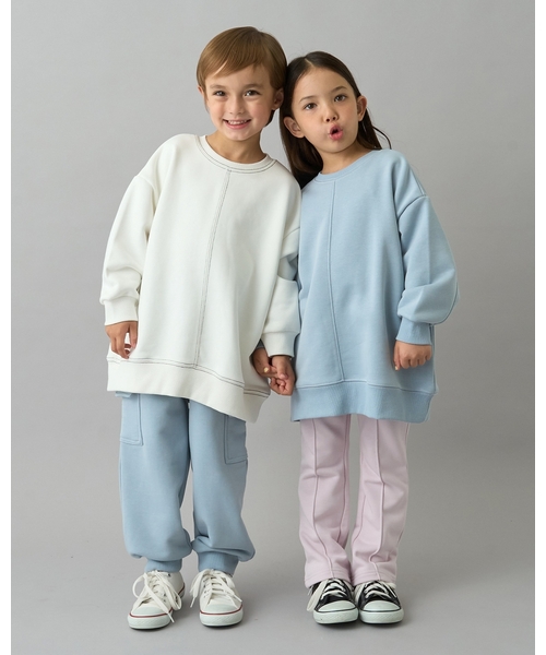 b・ROOM（ビールーム）の「【デイリースタンダードウェアシリーズ】【吸水速乾】ぷくっとオーバーサイズの配色ステッチスウェット（スウェット・キッズ・オフホワイト/トップグレー/パープル/ダークブラウン/ブラック/ブルーグレー/ライトピンク・150cm/130cm/100cm/140cm/120cm/110cm）」の13枚目の写真