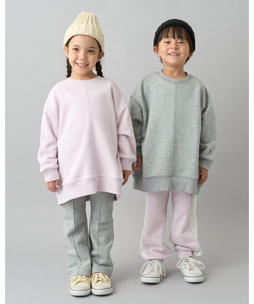 b・ROOM（ビールーム）の「【デイリースタンダードウェアシリーズ】【吸水速乾】ぷくっとオーバーサイズの配色ステッチスウェット（スウェット・キッズ・オフホワイト/トップグレー/パープル/ダークブラウン/ブラック/ブルーグレー/ライトピンク・150cm/130cm/100cm/140cm/120cm/110cm）」の15枚目の写真