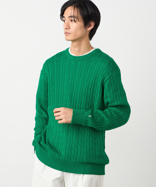 COMME CA ISM（コムサイズム）の「ケーブル柄 クルーネックプルオーバー（ニット/セーター・メンズ・グリーン/オフホワイト/ネイビー・LARGE/MEDIUM）」の3枚目の写真