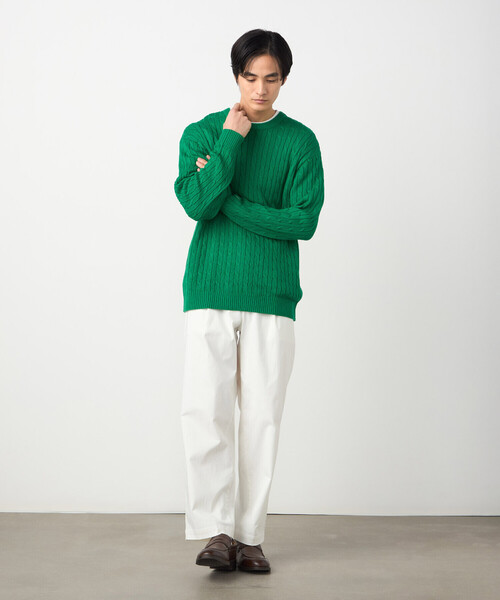 COMME CA ISM（コムサイズム）の「ケーブル柄 クルーネックプルオーバー（ニット/セーター・メンズ・グリーン/オフホワイト/ネイビー・LARGE/MEDIUM）」の6枚目の写真