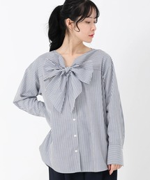 STRAWBERRY-FIELDS | シルキーストライプ/シルキーブロード_ボウタイシャツ(シャツ/ブラウス)